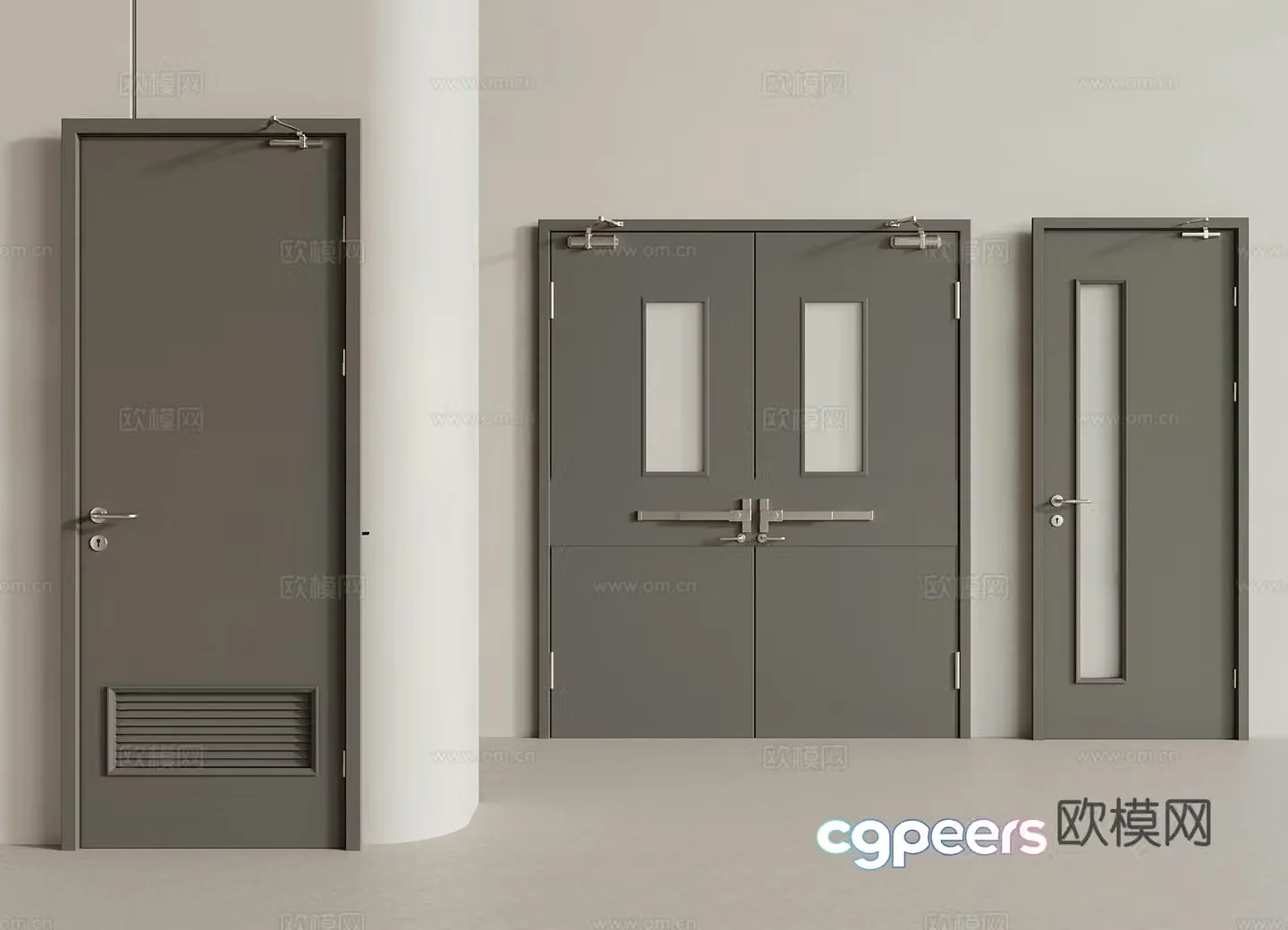 Modern fire door double door 3D model