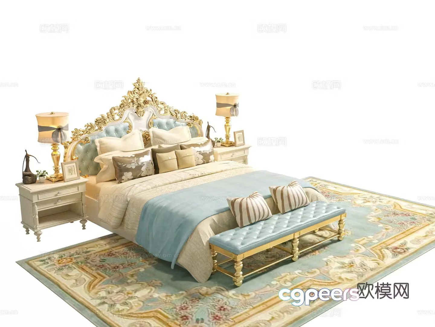 French double bed classic carved double bed French nightstand European bedroom carved bed 3D model