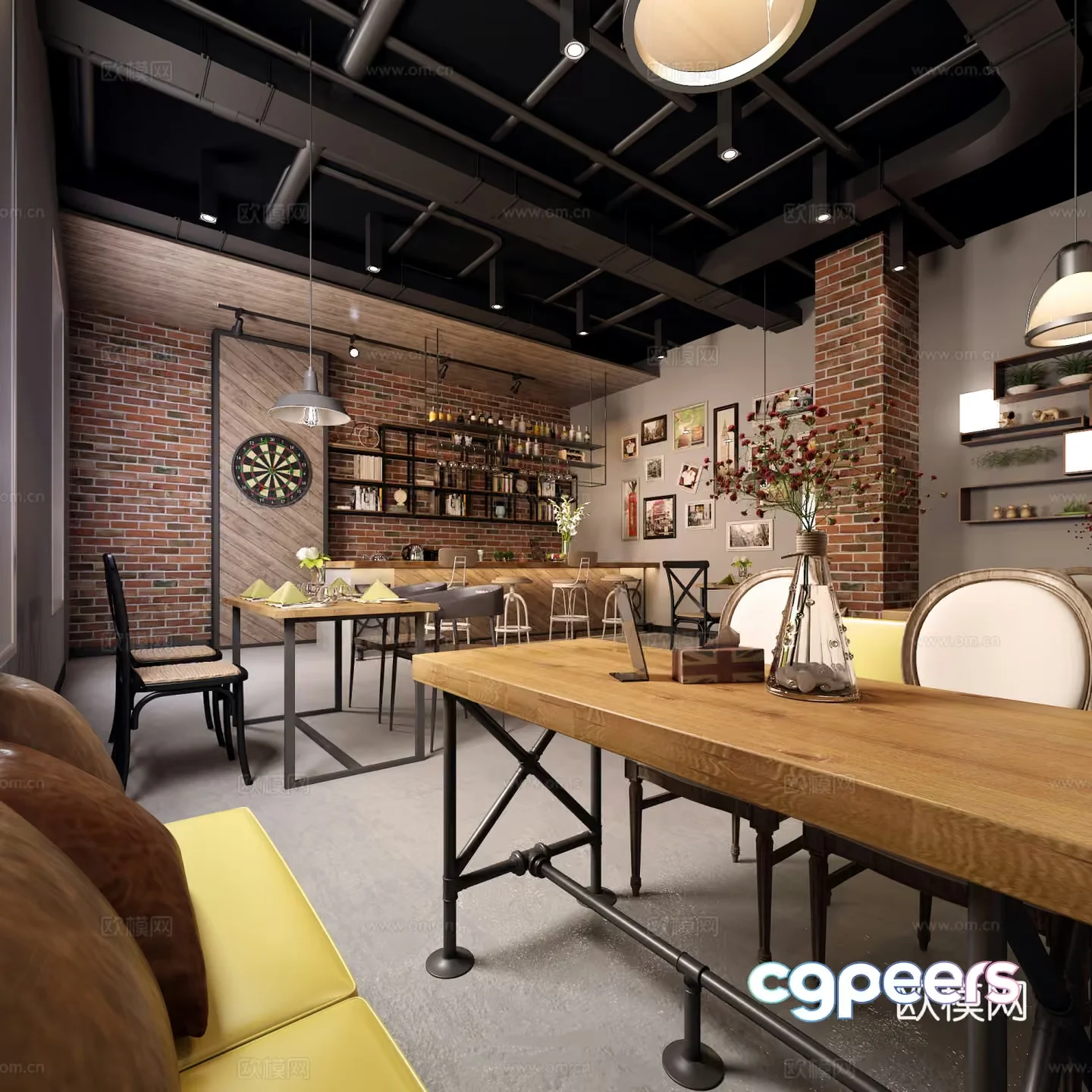 Modern Industrial Dining Room 3D Model – 11840 – VRAY Render