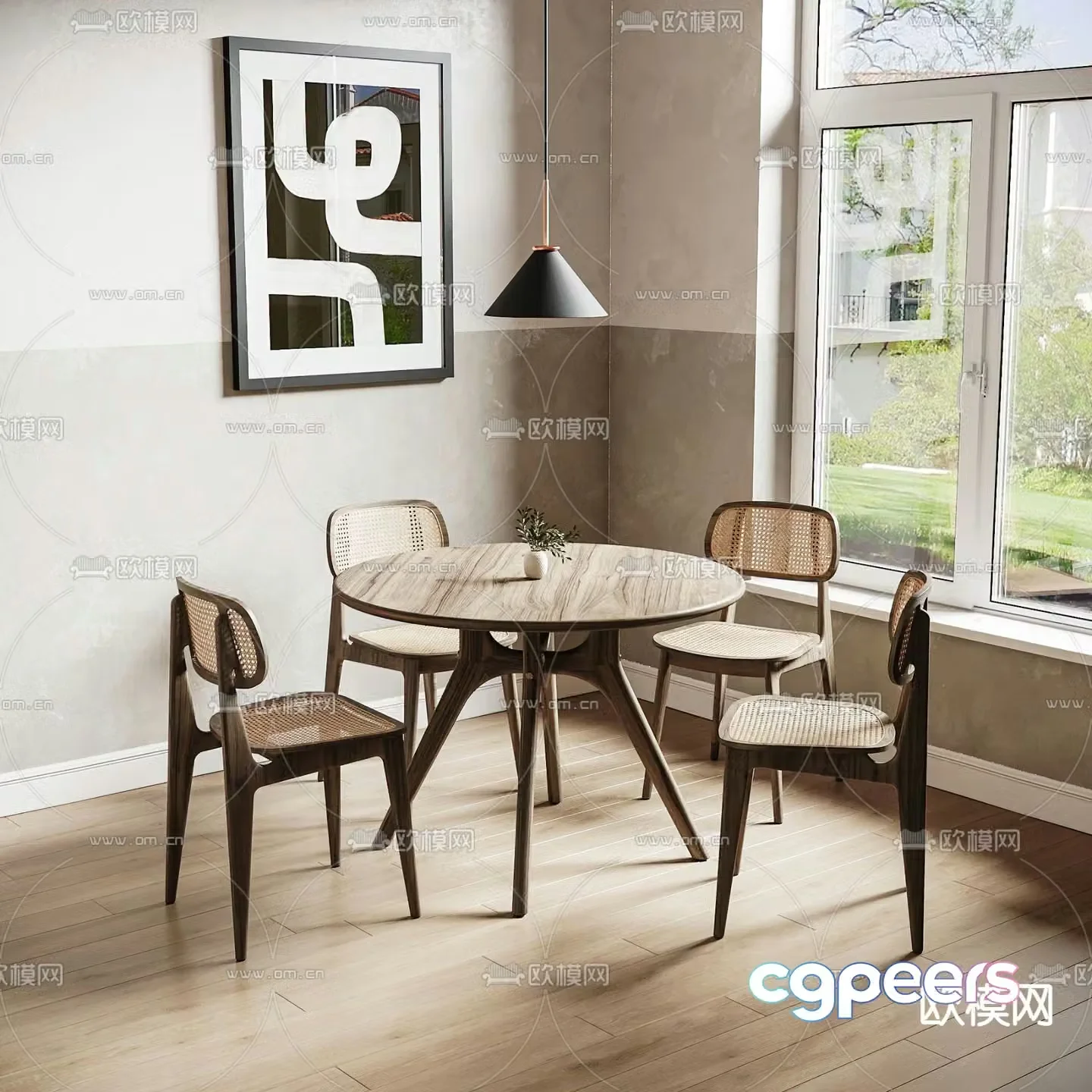cassina wabi-sabi solid wood dining table and chairs 3d model
