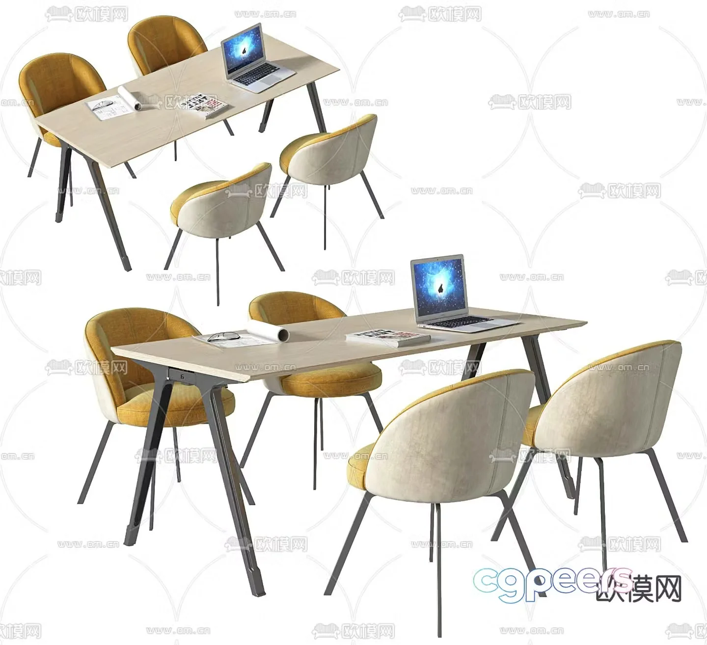 Small conference table negotiation table and chairs 3d model