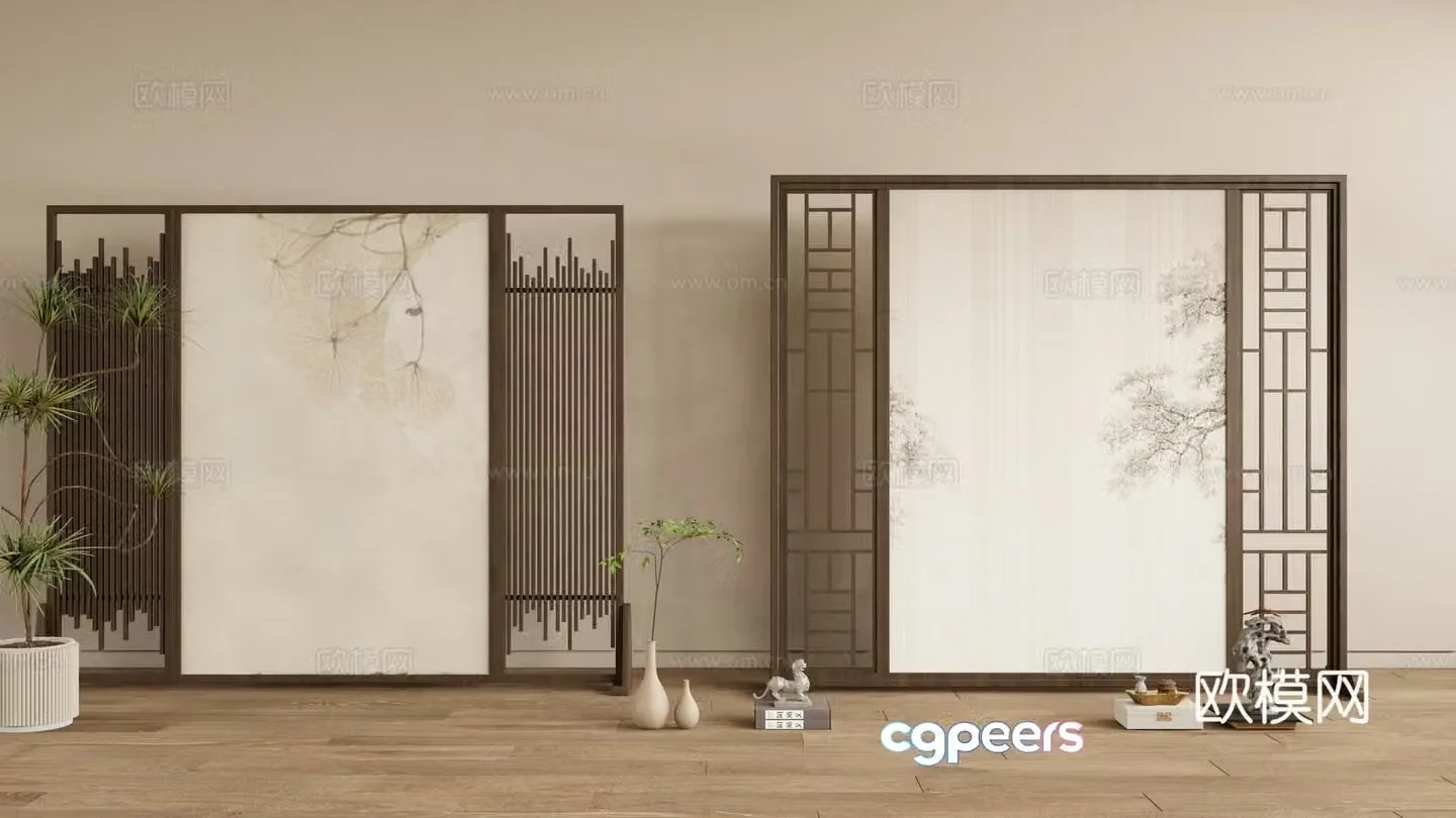 New Chinese style screen decorative screen entrance screen 3D model