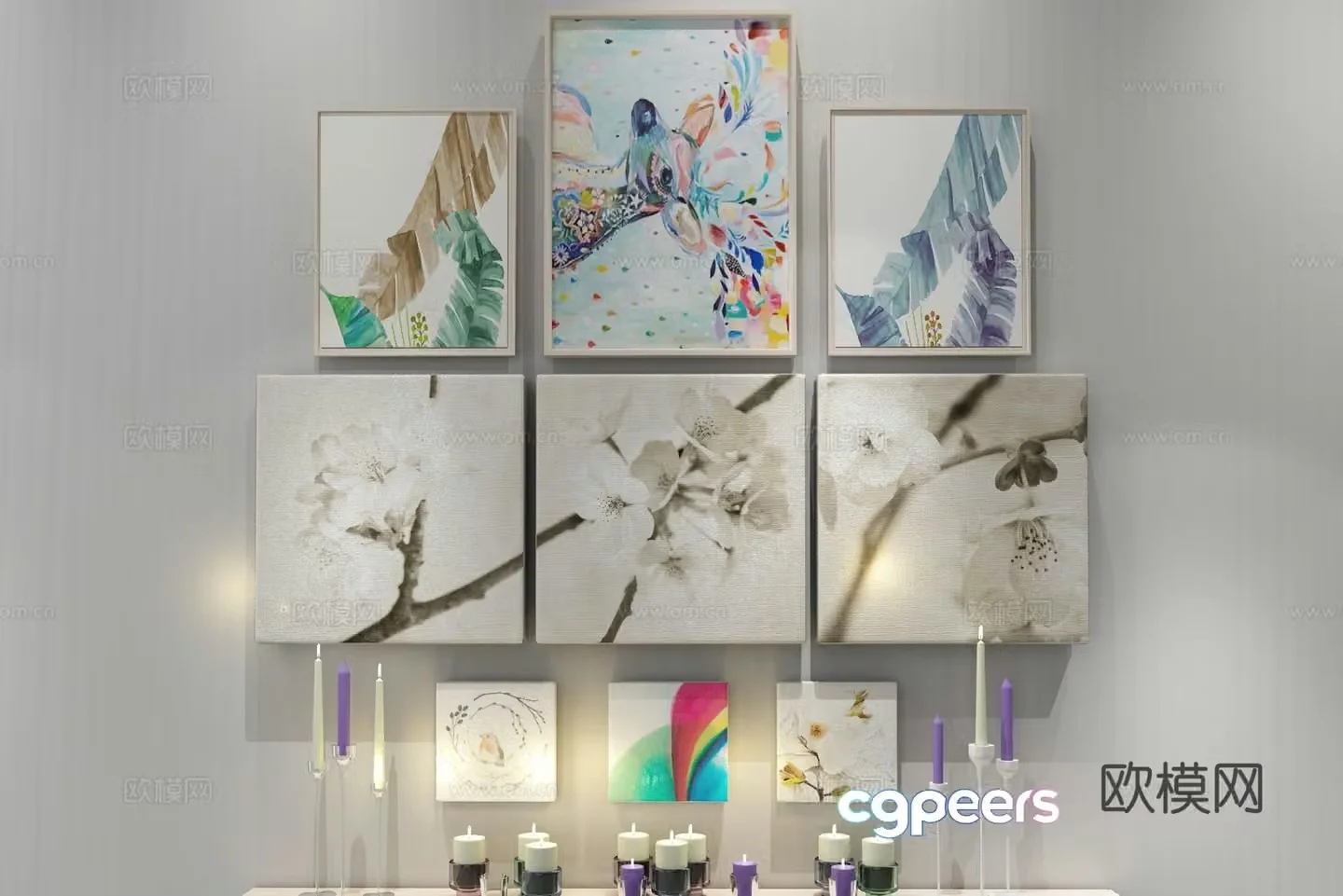 New Chinese style ink painting decorative painting 3D model