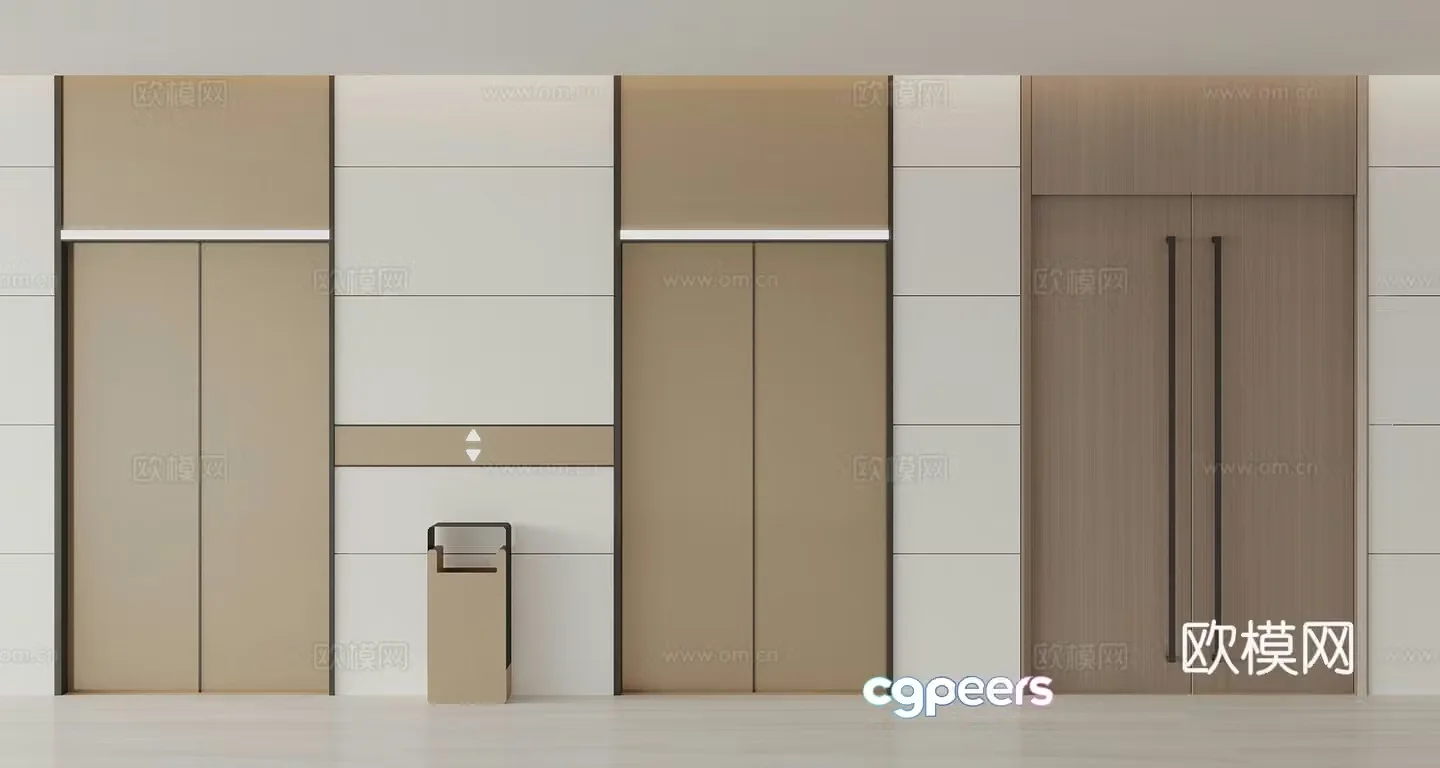 Modern elevator hall double door fire escape door 3d model