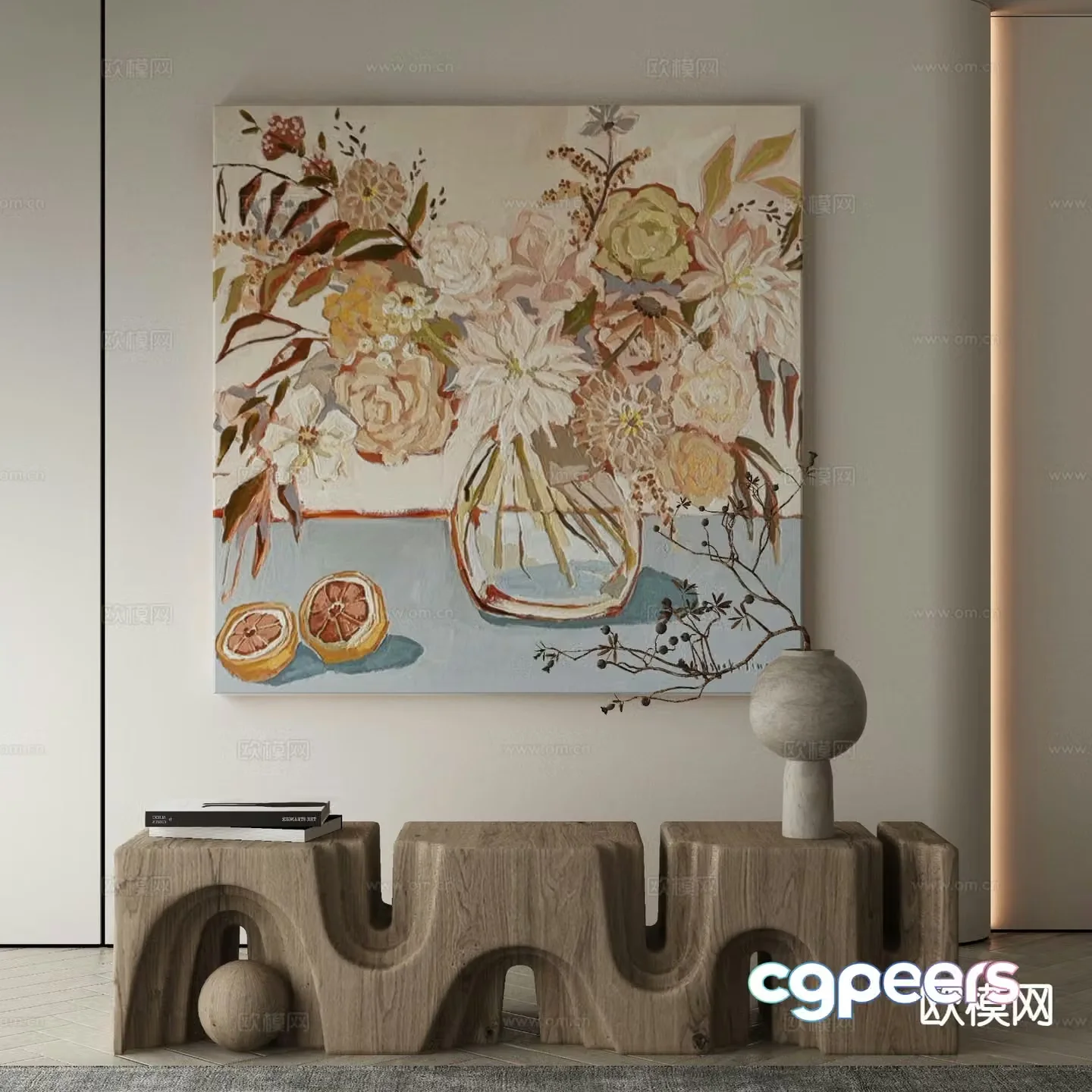 Modern decorative painting oil painting flower hanging painting 3D model