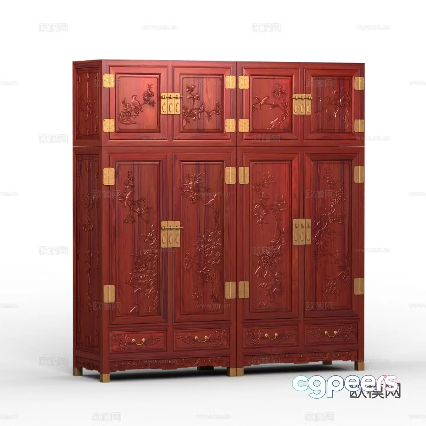 Chinese wardrobe cabinet carved cabinet door solid wood mahogany 3D model