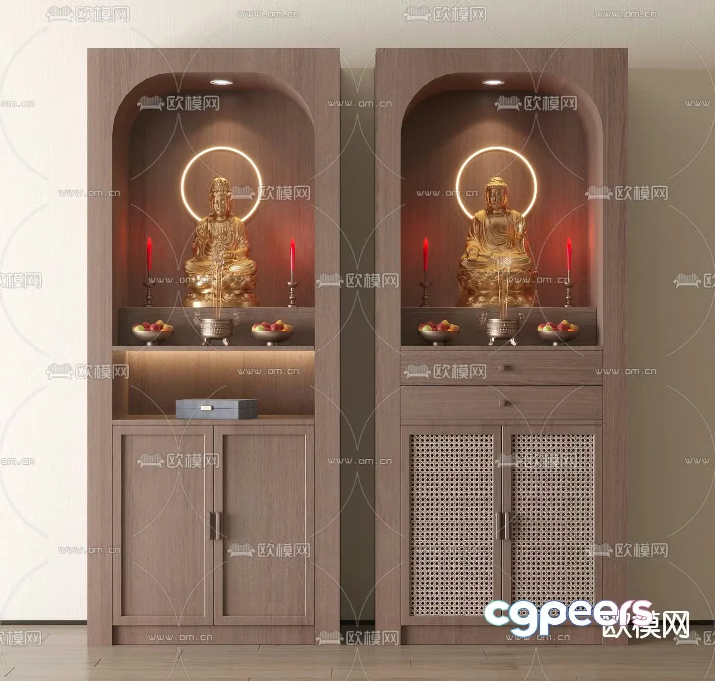 New Chinese style Buddhist niche god cabinet 3D model of worship platform