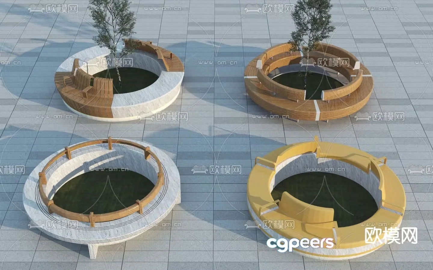 Square round tree pool outdoor seat tree pool chair 3d model