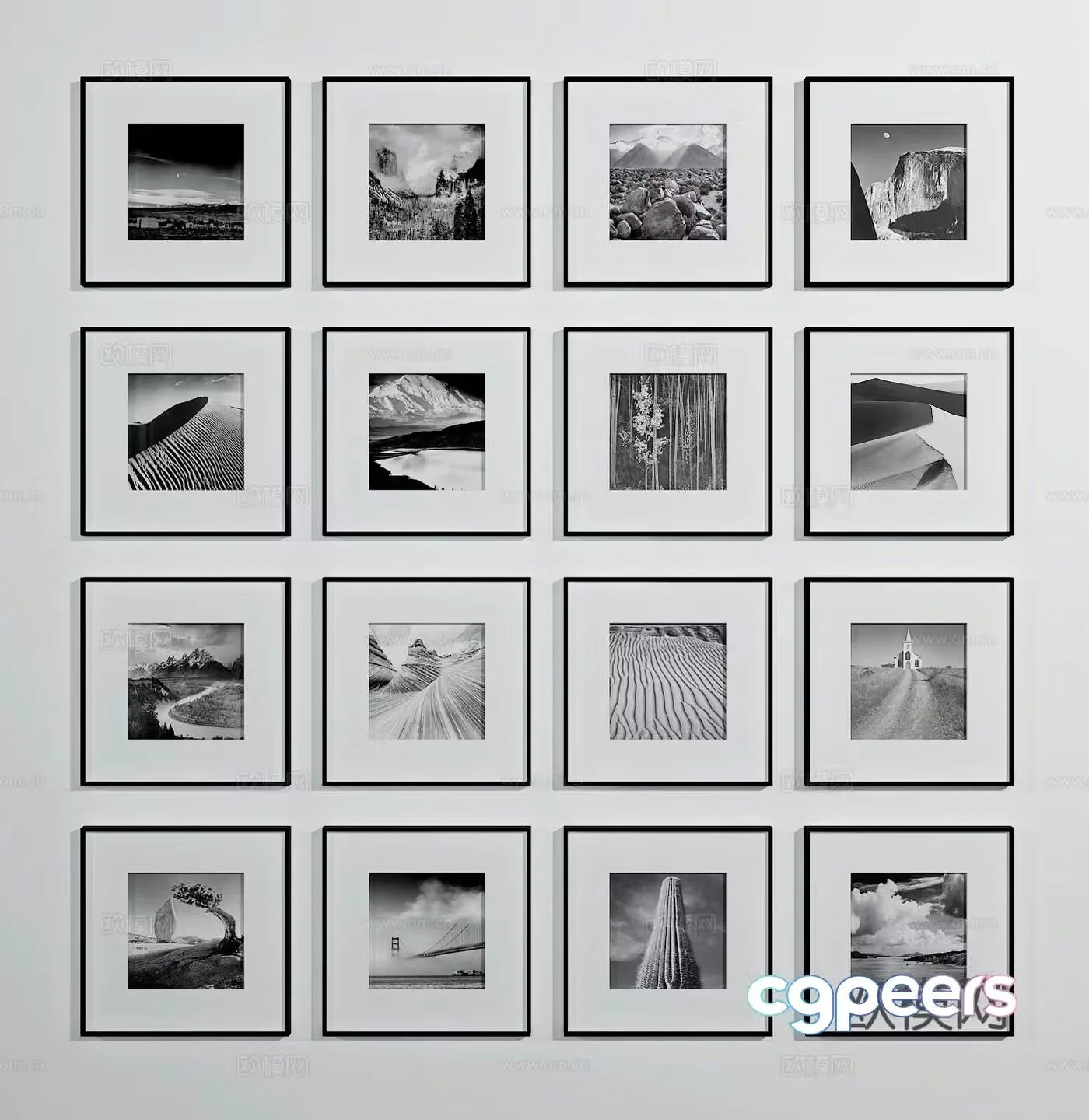 Decorative painting Combination hanging painting Black and white hanging painting 3D model