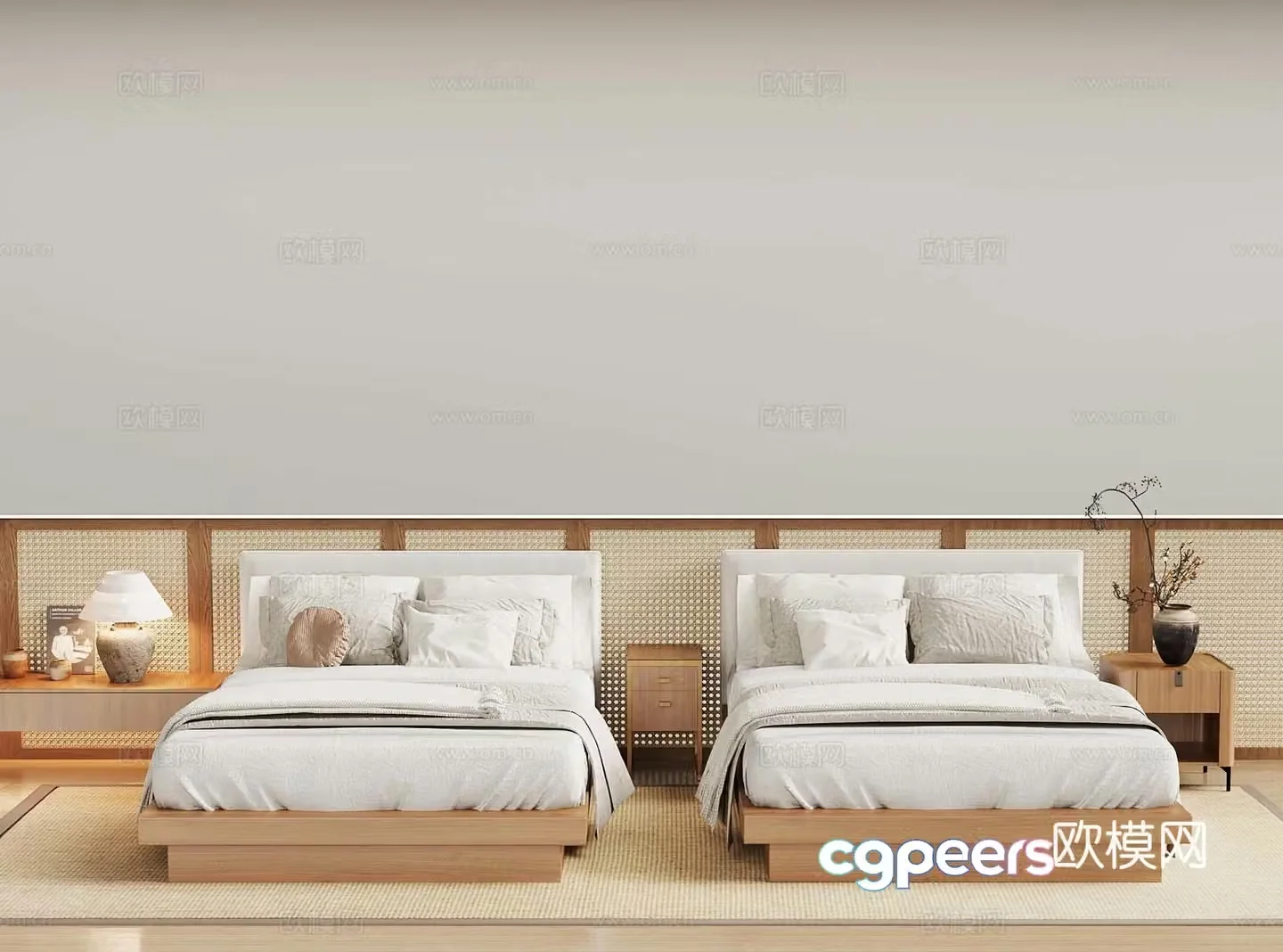 Wasabi Middle Style Single Bed Room Standard Double Bed 3D Model
