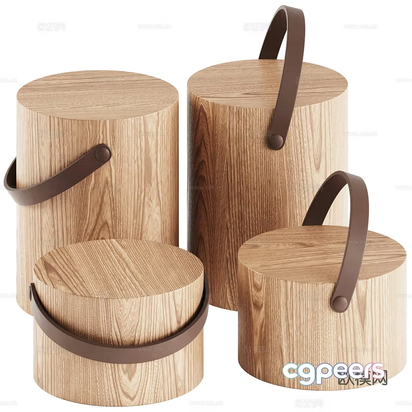 Medieval style low stool wooden stool side table round table 3D model