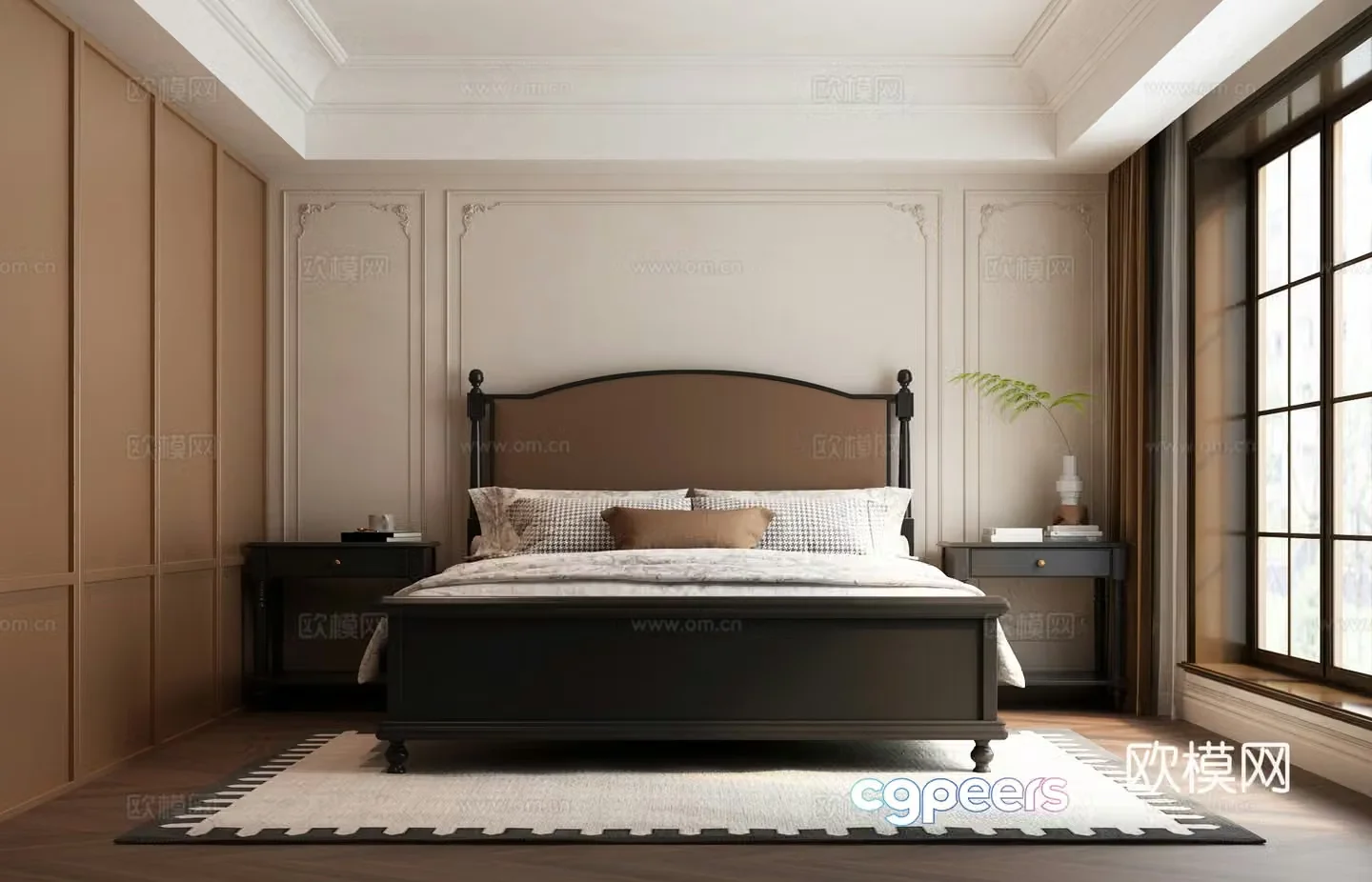 American style bed American retro bed American style bedroom American style retro bedroom 3d model