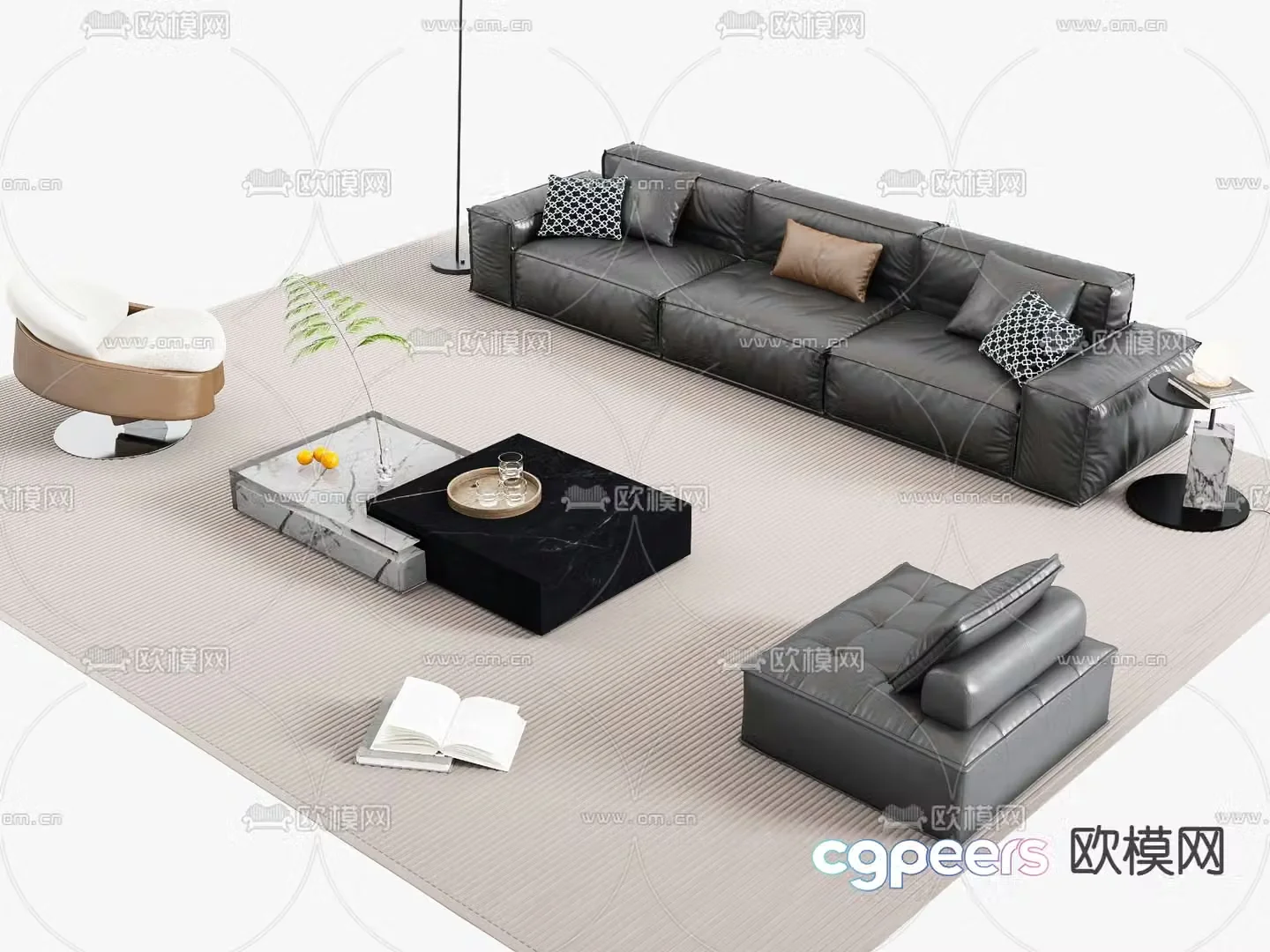 Modern modular sofa leather sofa 3d model