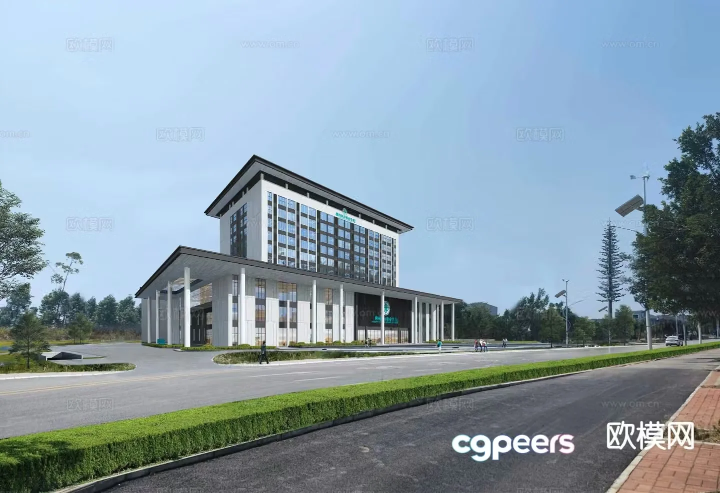 New Chinese style complex office building appearance 3D model