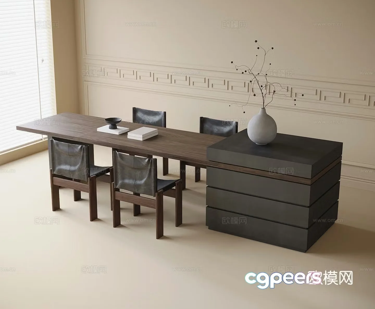 Modern dining table and chairs Island dining table 3D model
