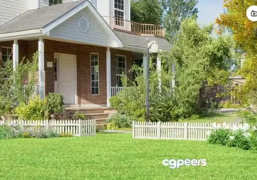 A House With A White Picket Fence 3D Model – 15589 – VRAY Render