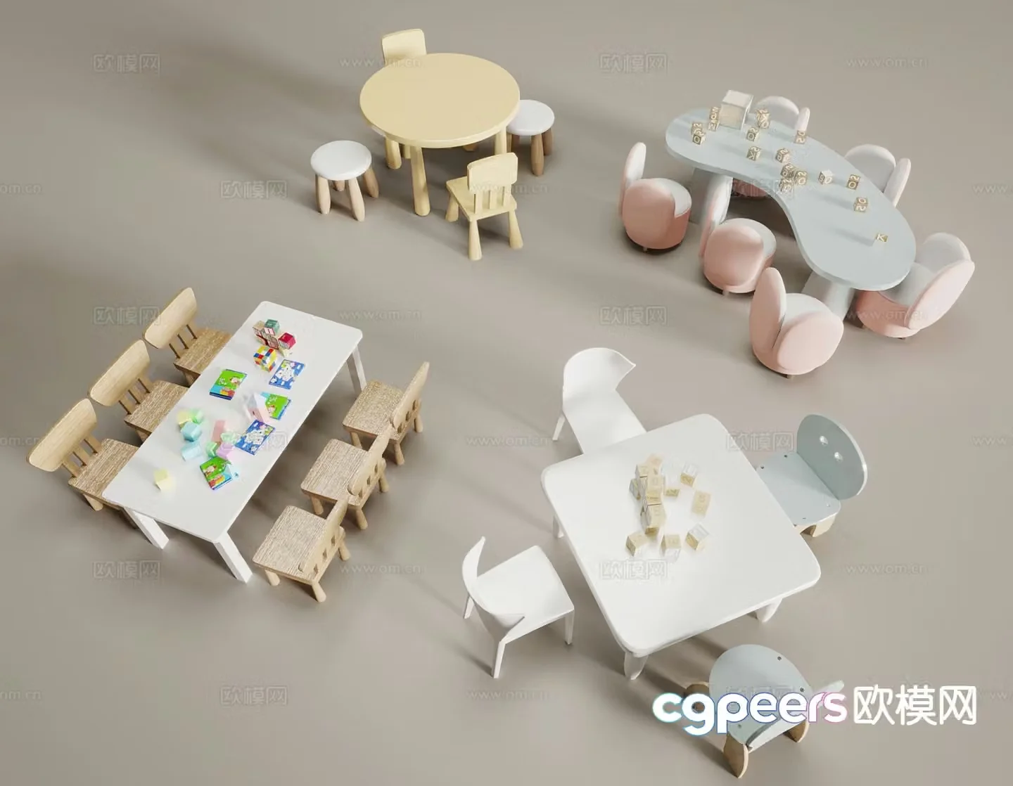 Nordic children’s table and chair toy table 3d model
