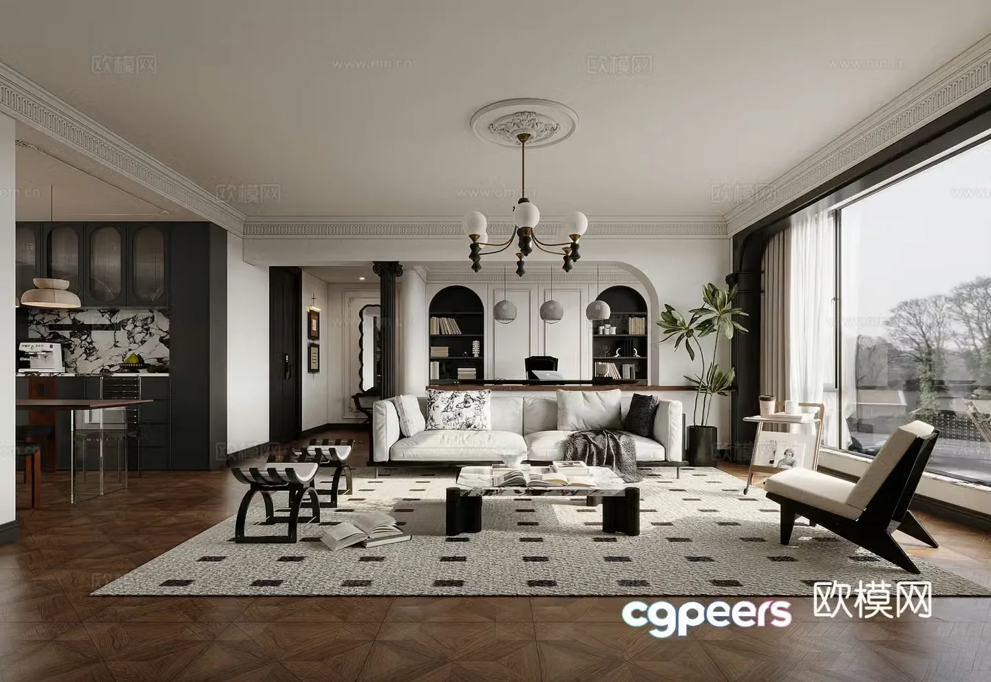 French retro style living room 3d model