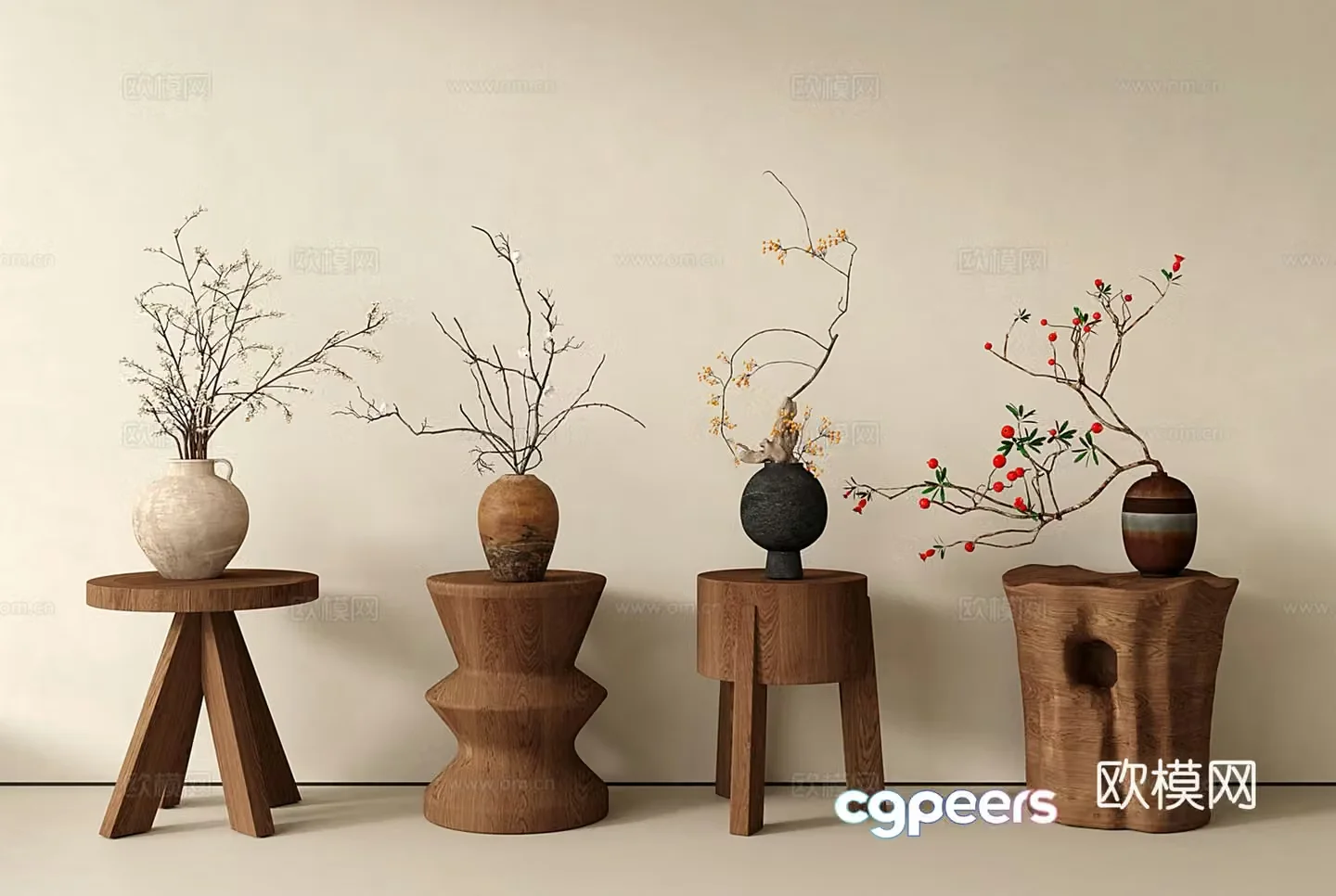 Medium style vase flower art pottery vase stems and branches flower arrangement 3D model