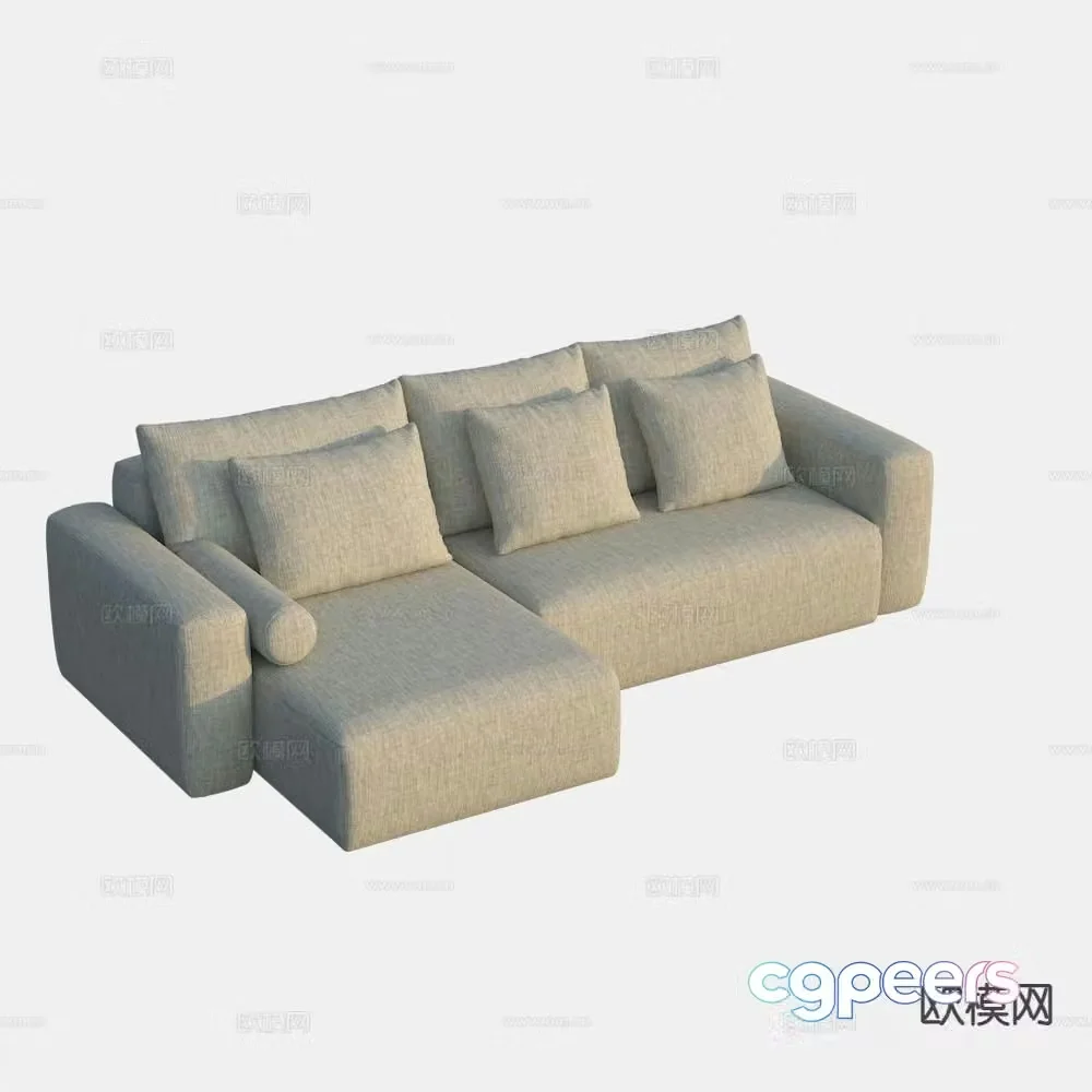 Modern three-person sofa leisure sofa corner sofa 3D model