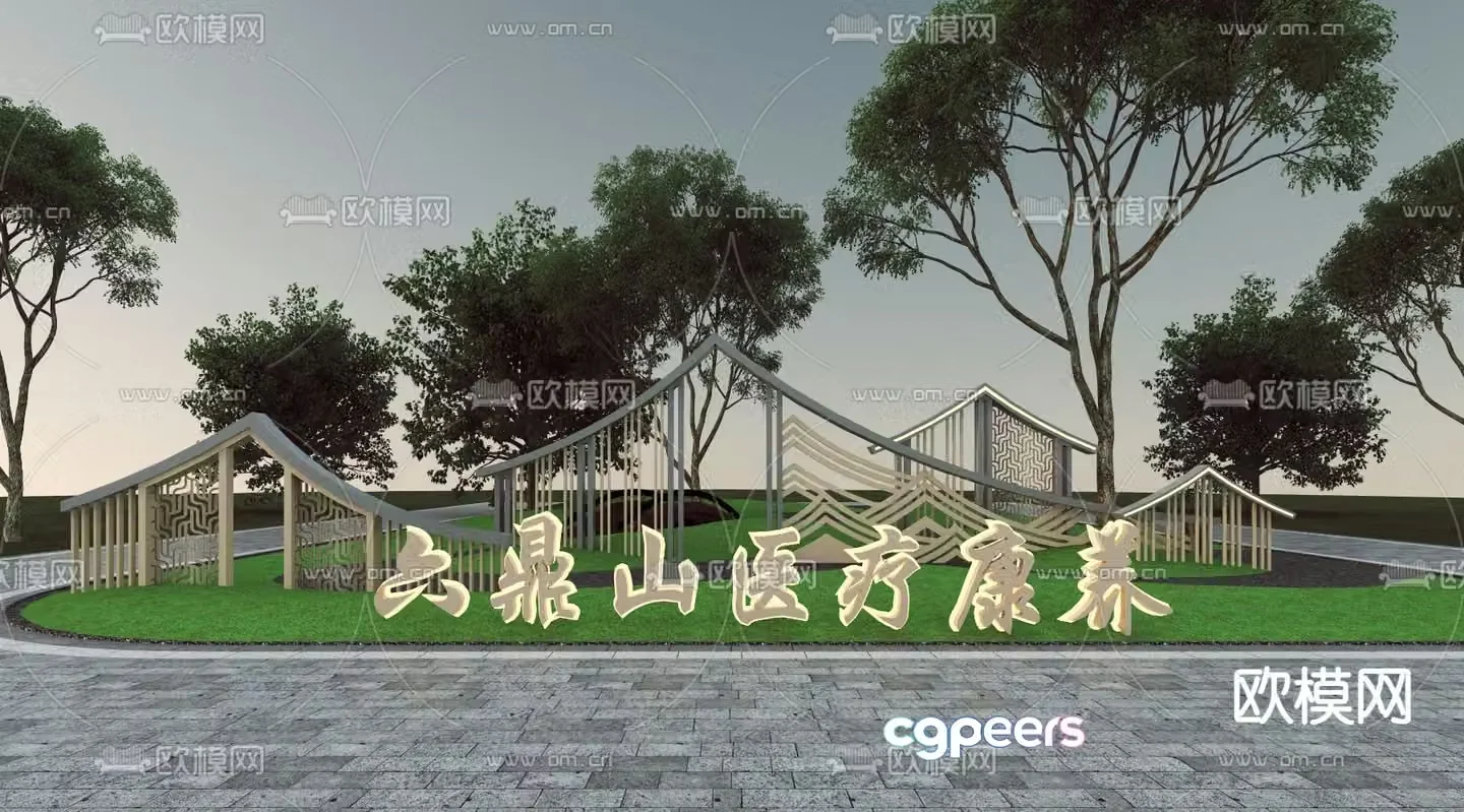 New Chinese style sculpture sketch beautiful rural landscape wall 3D model