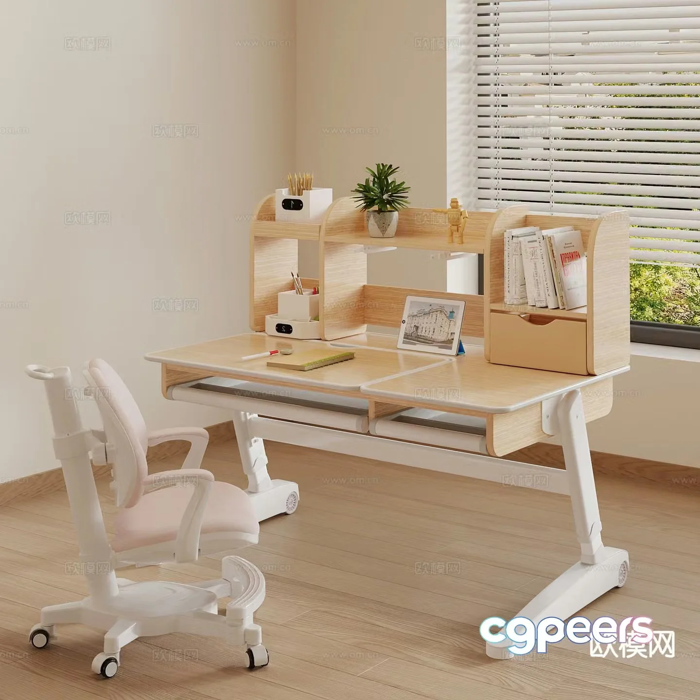 Modern children’s desk and chair learning desk and chair 3d model