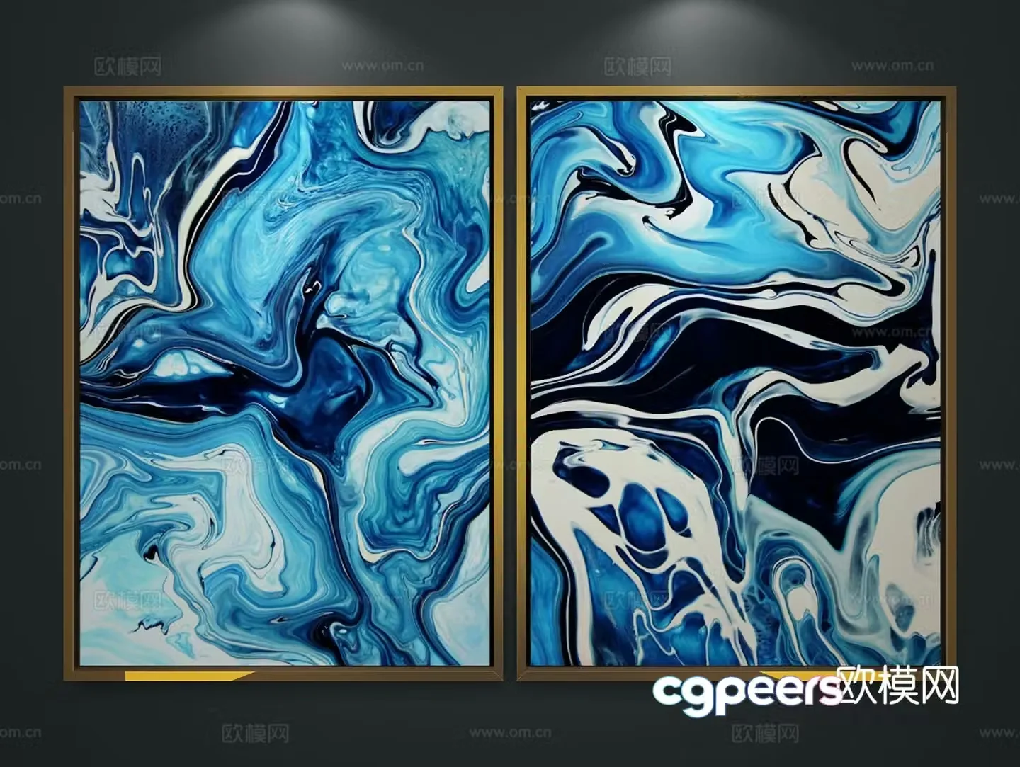 New Chinese style decorative painting blue abstract painting 3d model