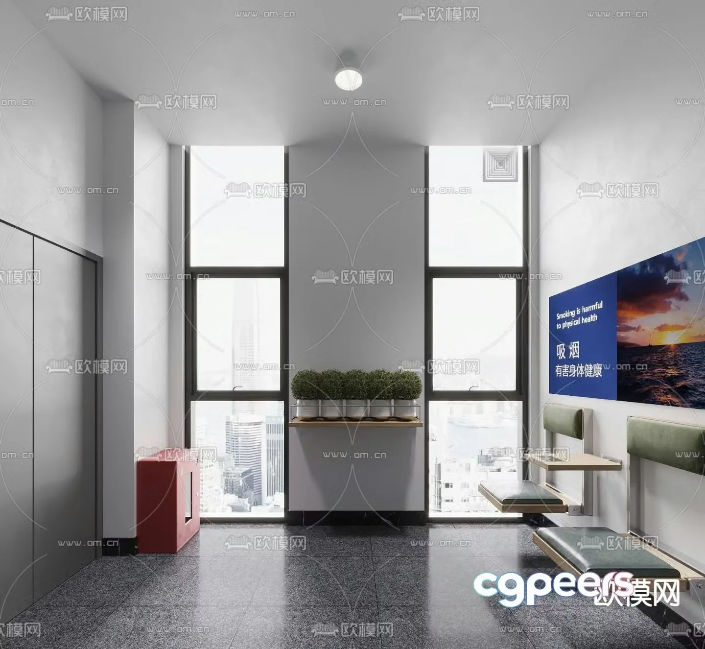 Modern stairwell seating area smoking area 3d model