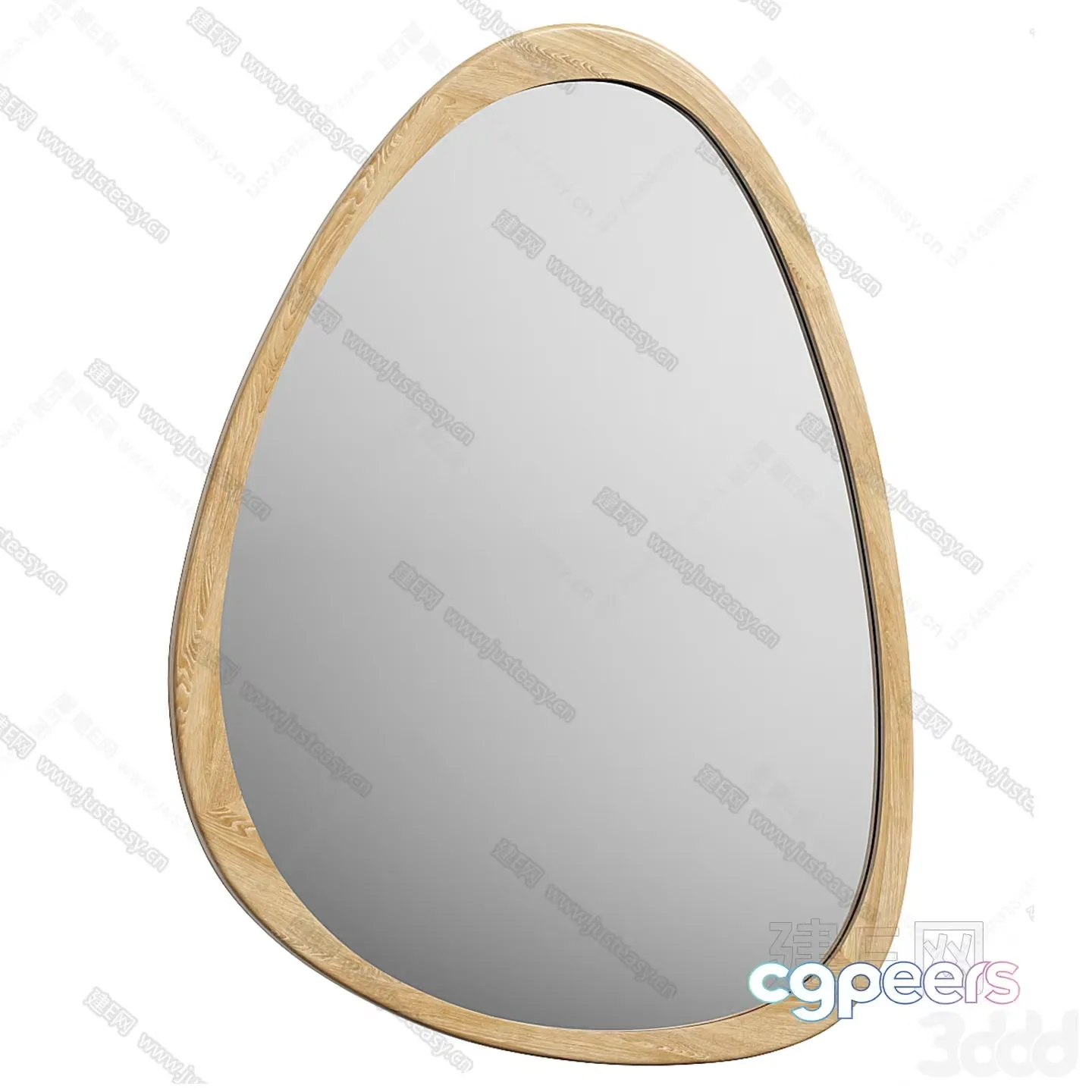 A Wooden-Framed Mirror With A Light-Colored Wood Finish 3D Model – 10119 – VRAY Render