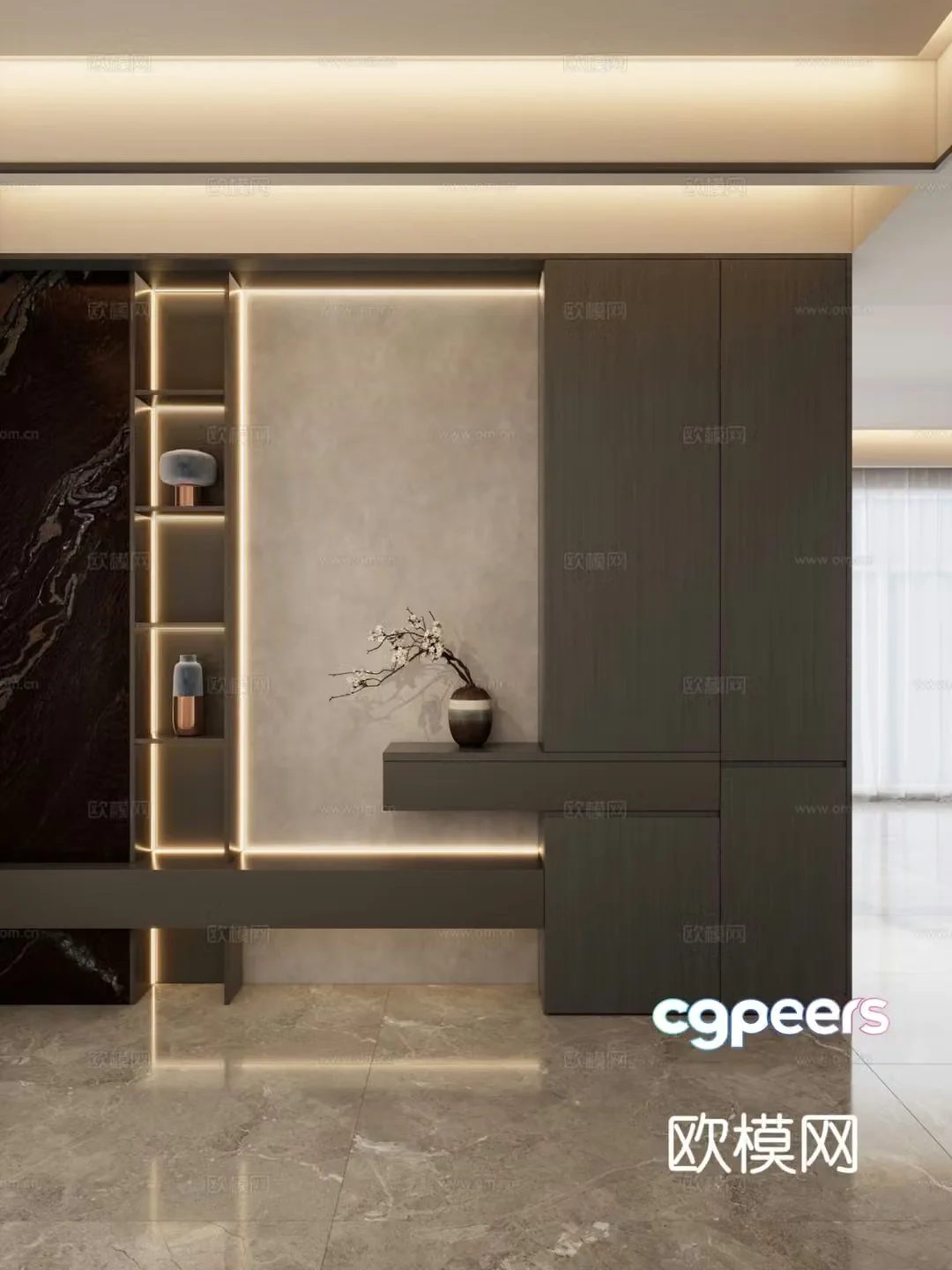 Italian style entrance shoe cabinet 3D model