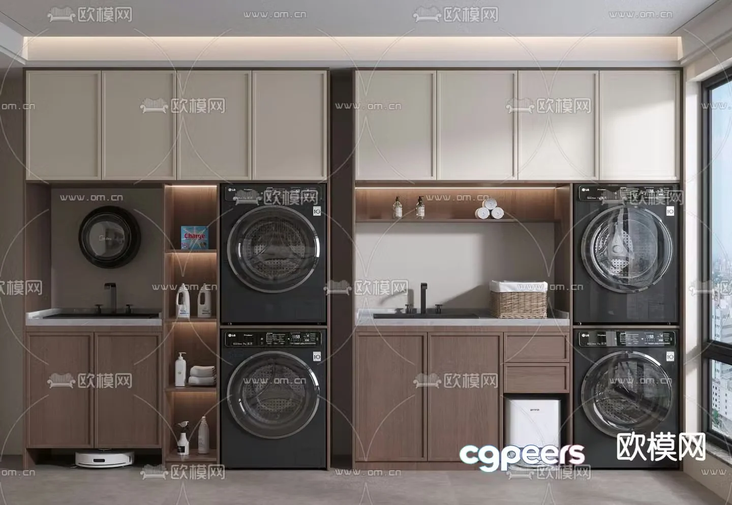 Medieval style balcony cabinet washing machine cabinet 3d model