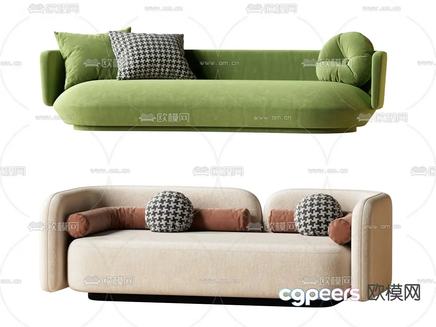 Simple double sofa fabric sofa 3d model