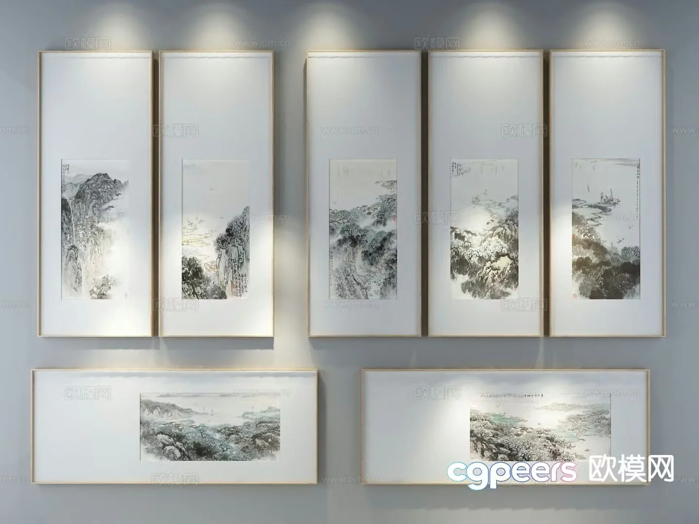 New Chinese style ink painting decorative painting 3D model