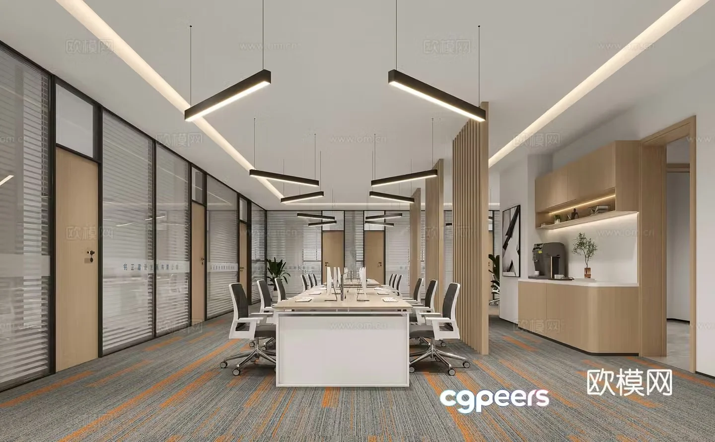 Modern open office conference room 3d model