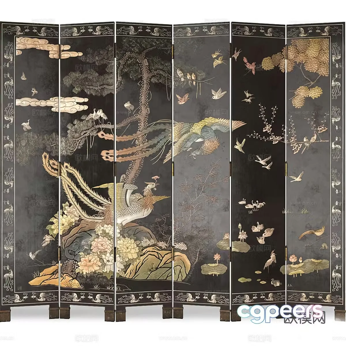 New Chinese light luxury screen partition 3D model
