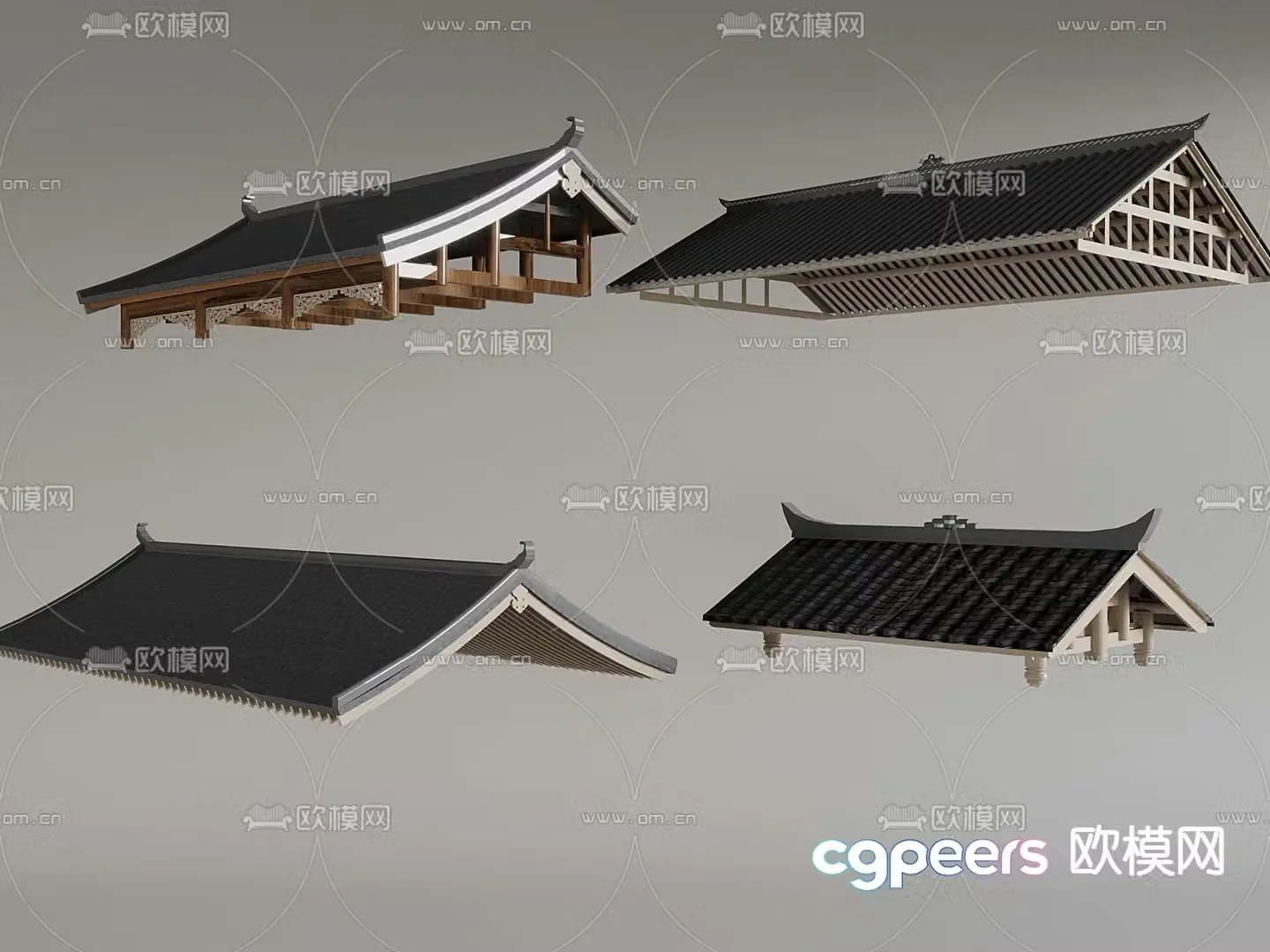 Chinese eaves roof ridge 3d model