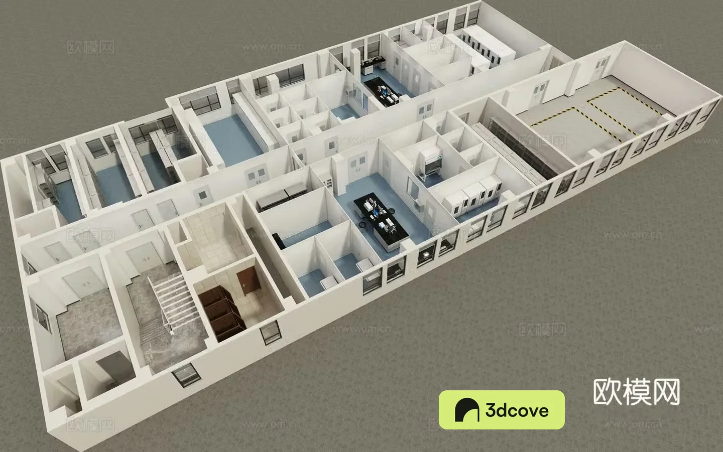 Aerial view 3d model of modern laboratory