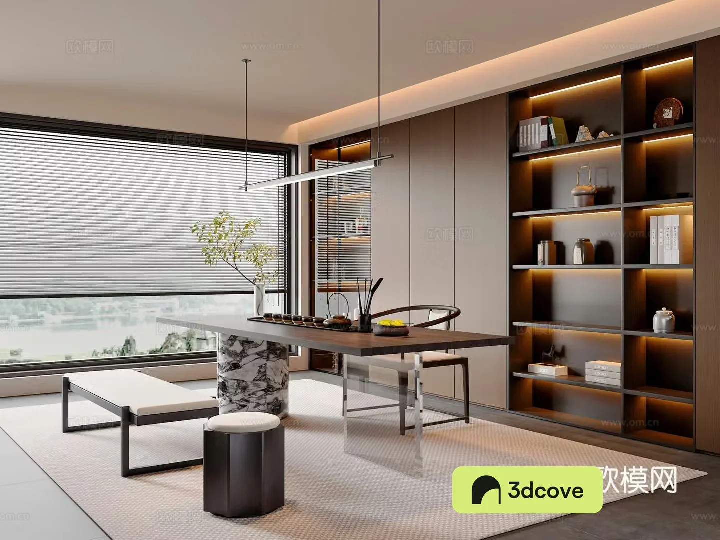 Modern new Chinese-style tea room cabinet tea room accessories ornaments tea table and chair combination