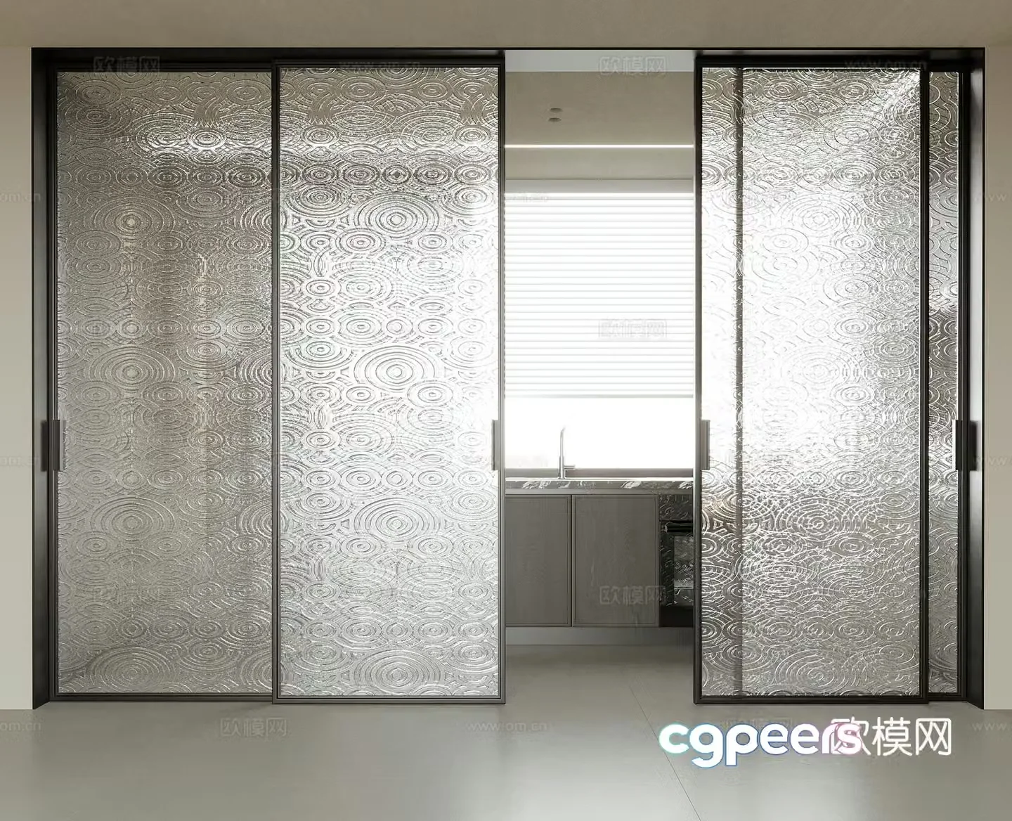 Modern glass door sliding door kitchen door 3d model
