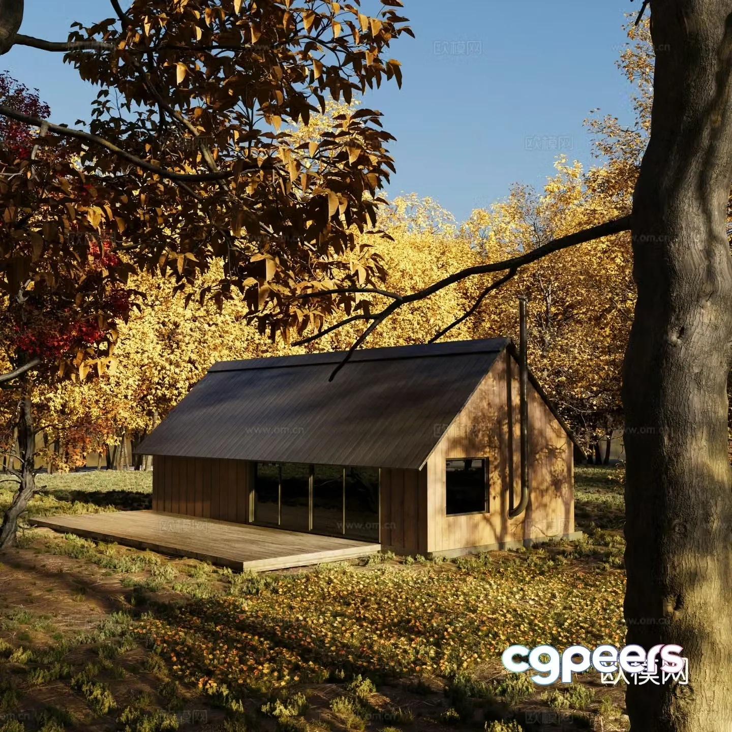 Modern original forest cabin natural wild site architectural wooden house wooden house combination 3d model