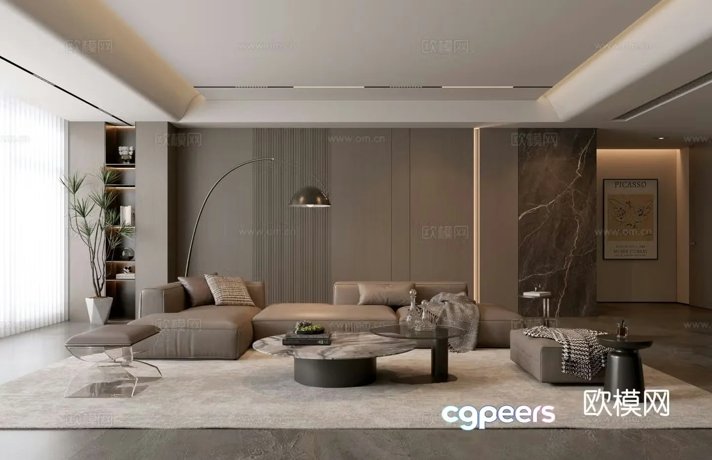 Italian living room sofa coffee table combination 3D model