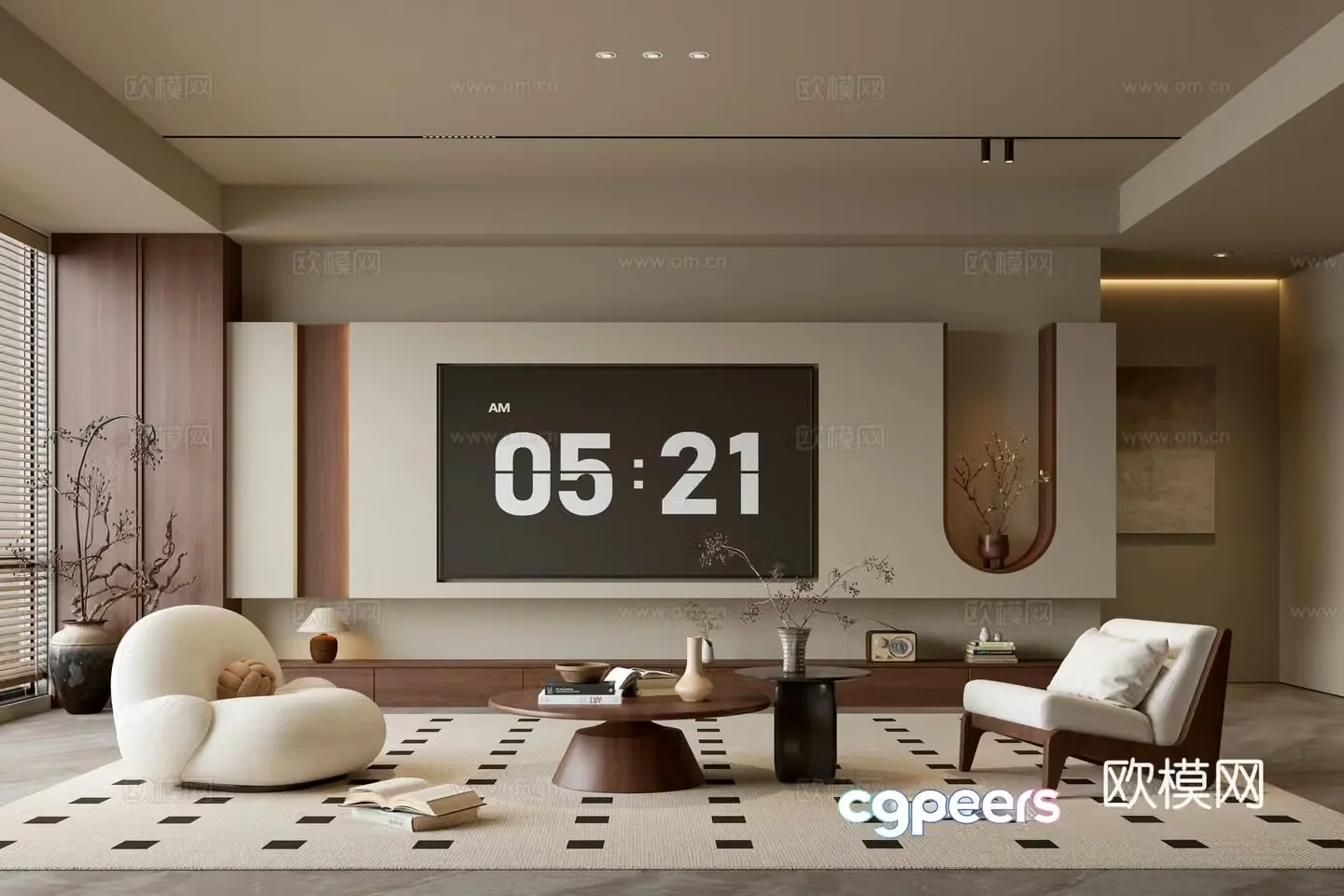 Middle-aged and silent living room Song style living room Light luxury TV background wall combination Coffee table Sofa combination 3D model