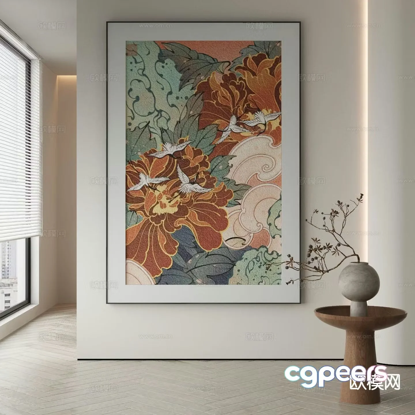 Modern decorative painting abstract painting flower and bird painting 3d model
