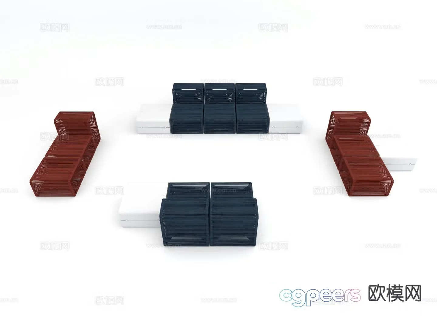 Modern outdoor sofa modular sofa rope sofa 3d model