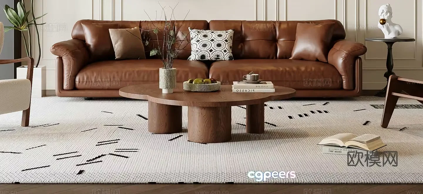 Medium style double sofa coffee table 3D model