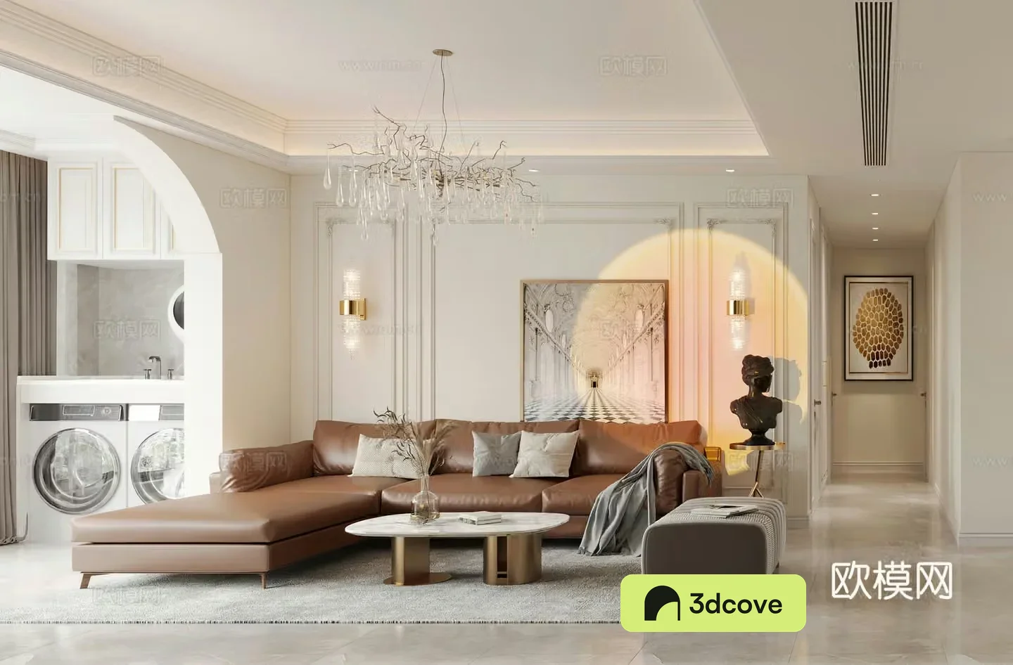 Modern living and dining room combination sofa light luxury French American simple European living room simple beautiful living room
