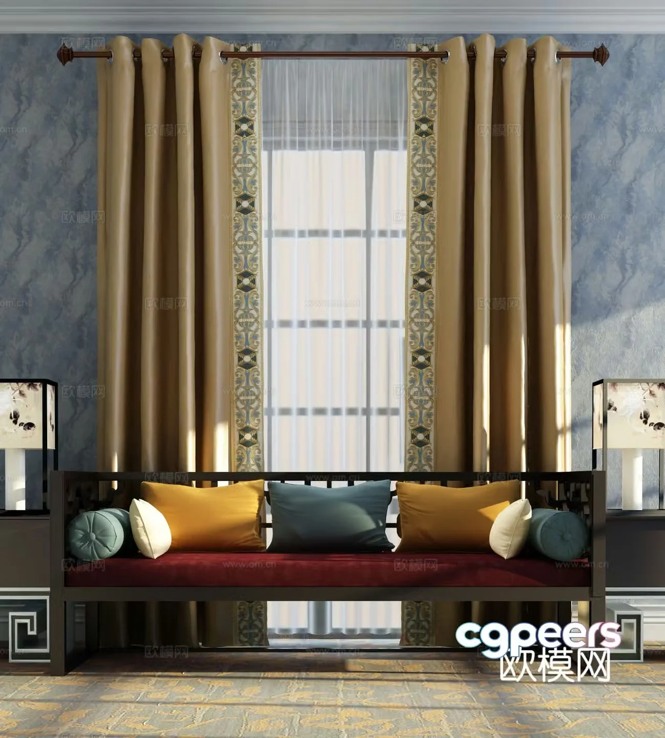 New Chinese style multi-person sofa 3d model