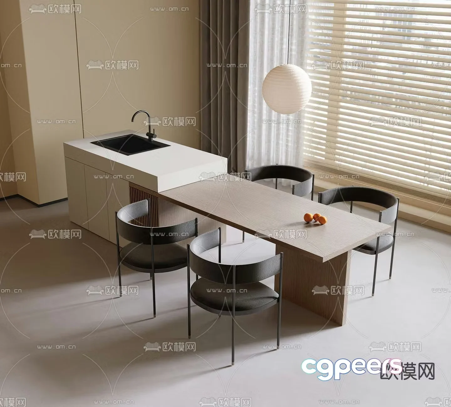 Island dining table and chairs 3d model