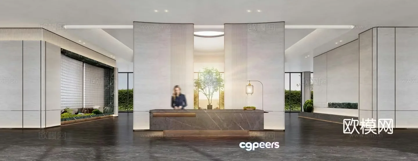 3D model of modern sales office front desk negotiation area