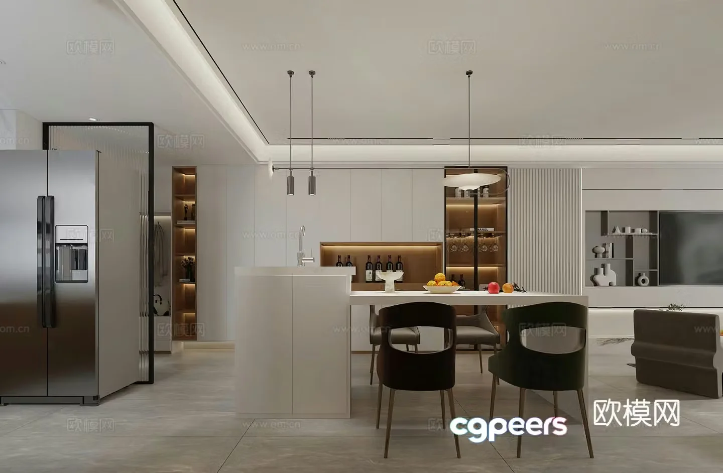 Modern restaurant island bar light luxury simple wine cabinet modern living restaurant refrigerator G3d model